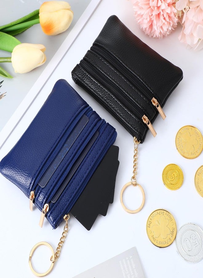 Zelphvt 2 PCS Leather Coin Purse for Women Wallet with Coin Pouch Small Change Purse with Keychain for Women and Men Black Blue - Image 3